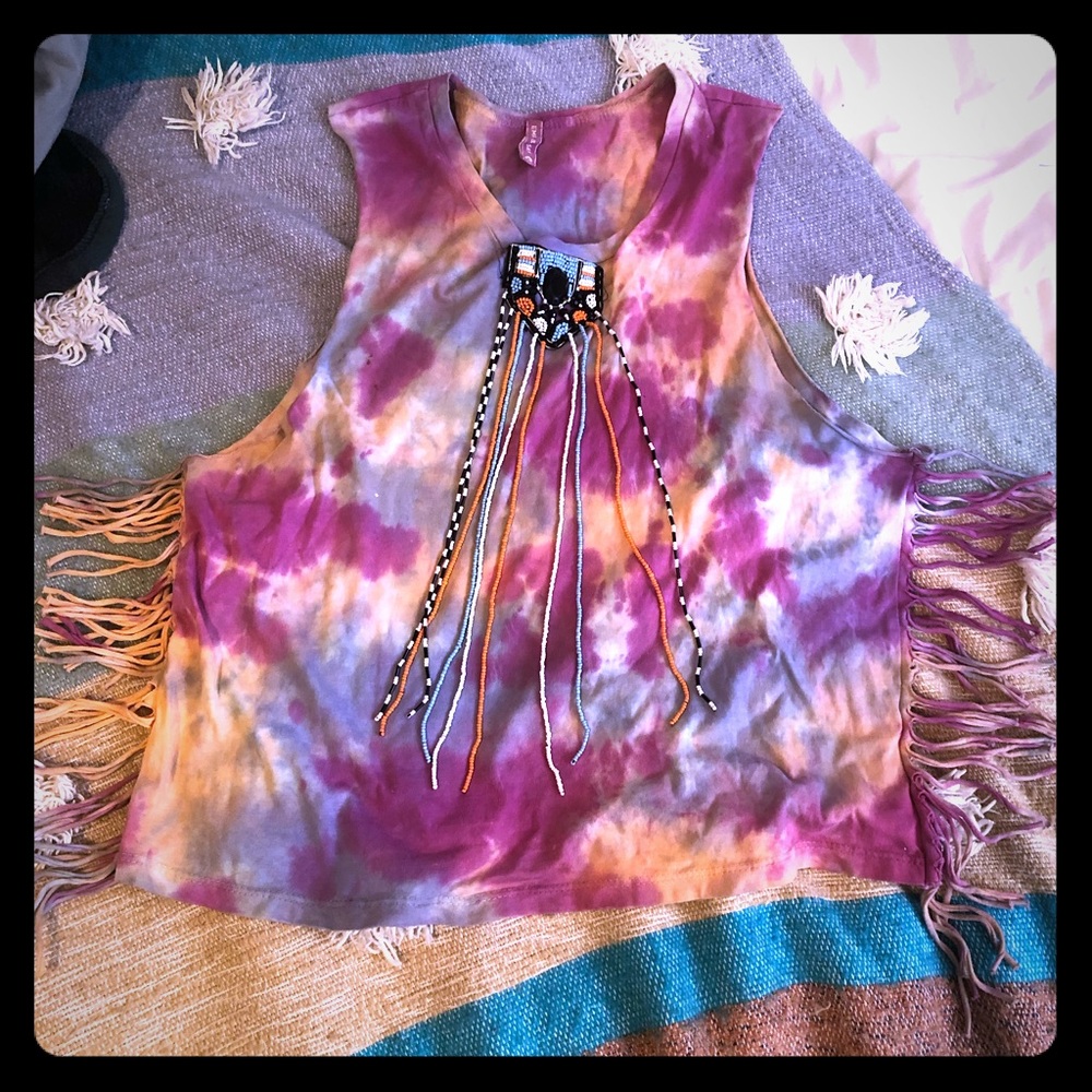 Beaded tie dye fringe tank